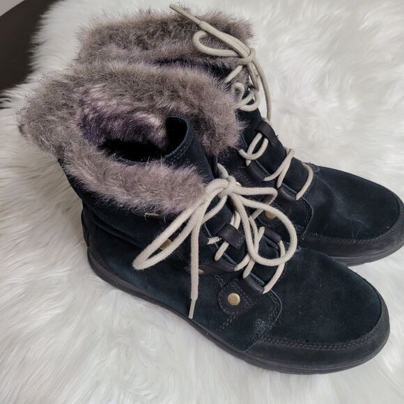 Sorel Explorer Joan Women's US 9.5 Black Waterproof Winter Boots Fur Lined - Picture 1 of 6